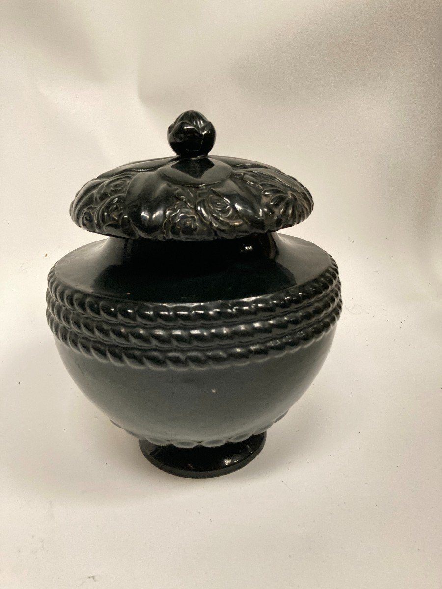 Black Enameled Covered Pot By Sue Et Mare Circa 1925-photo-3