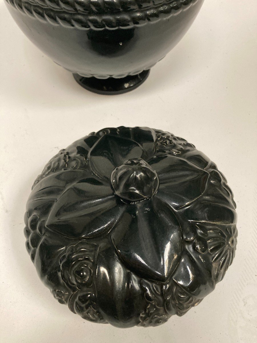 Black Enameled Covered Pot By Sue Et Mare Circa 1925-photo-2