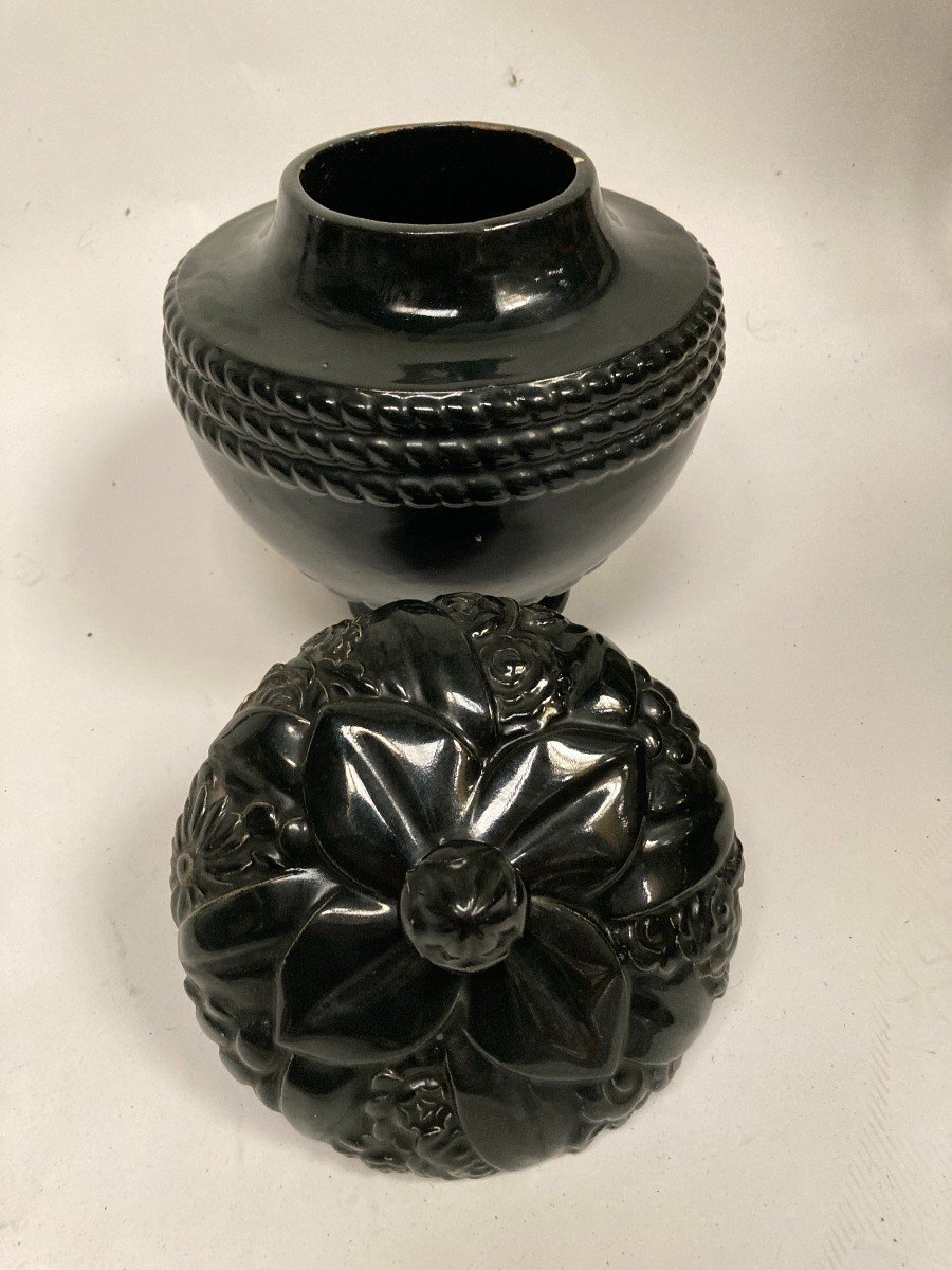 Black Enameled Covered Pot By Sue Et Mare Circa 1925-photo-3