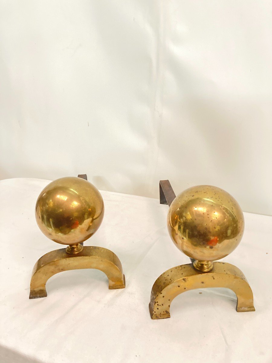 Pair Of Polished Bronze Andirons Attributed To Jacques Adnet-photo-4
