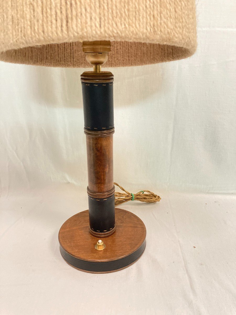 Sellier Wood And Quilted Leather Lamp By Jacques Adnet-photo-2