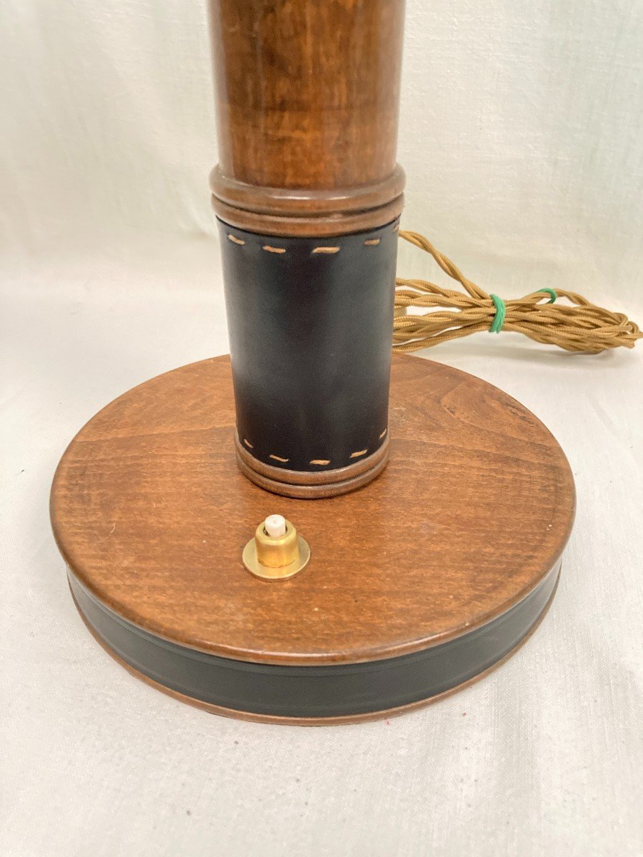 Sellier Wood And Quilted Leather Lamp By Jacques Adnet-photo-3