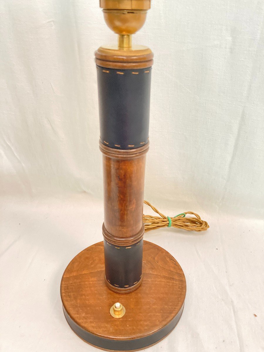 Sellier Wood And Quilted Leather Lamp By Jacques Adnet-photo-2