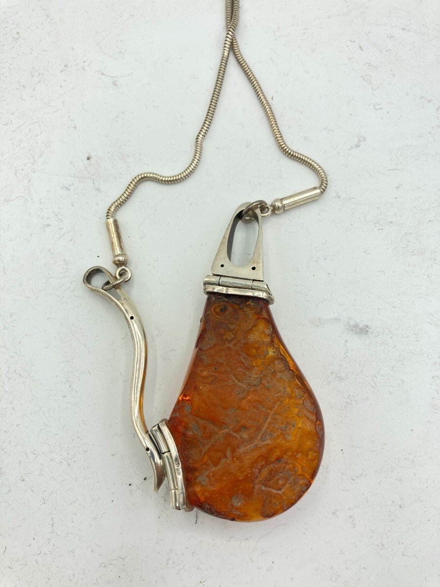 Designer Necklace In Silver And Amber -photo-1