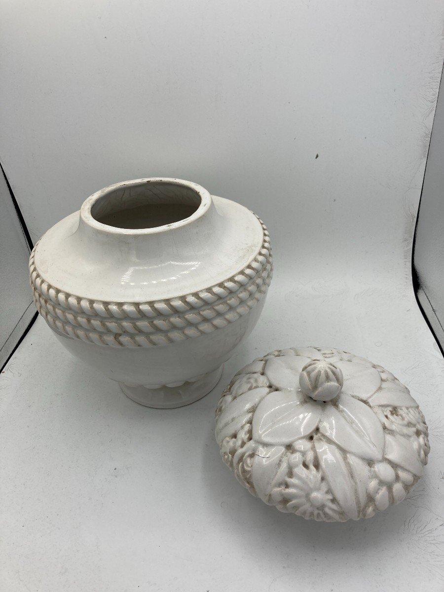 White Enameled Covered Pot By Sue Et Mare Circa 1925-photo-3