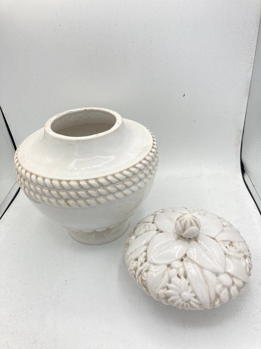 White Enameled Covered Pot By Sue Et Mare Circa 1925-photo-4