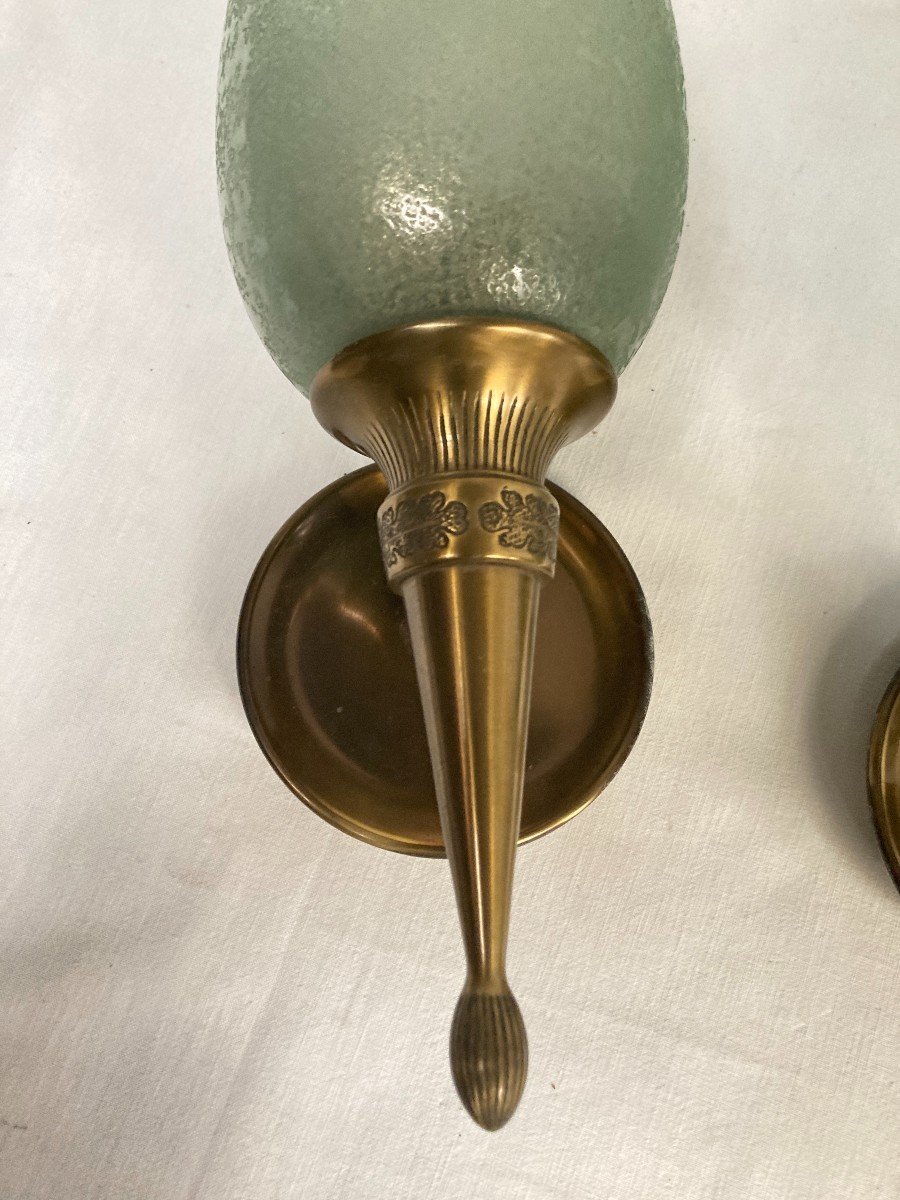 Pair Of Bronze And Murano Glass Sconces By Veronese-photo-1