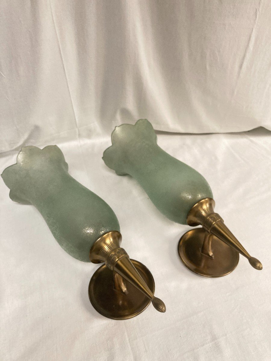 Pair Of Bronze And Murano Glass Sconces By Veronese