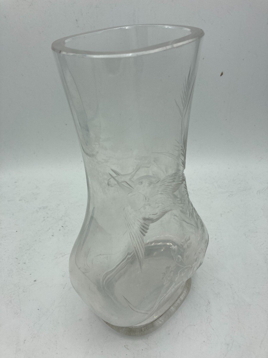 Crystal Vase With Incised Decoration In Baccarat Crystal Circa 1900-photo-2