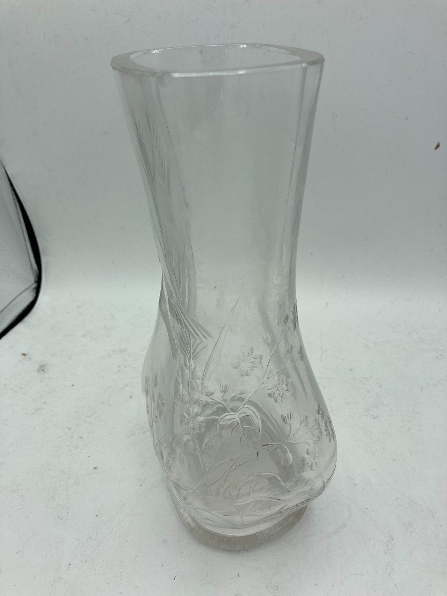 Crystal Vase With Incised Decoration In Baccarat Crystal Circa 1900-photo-3