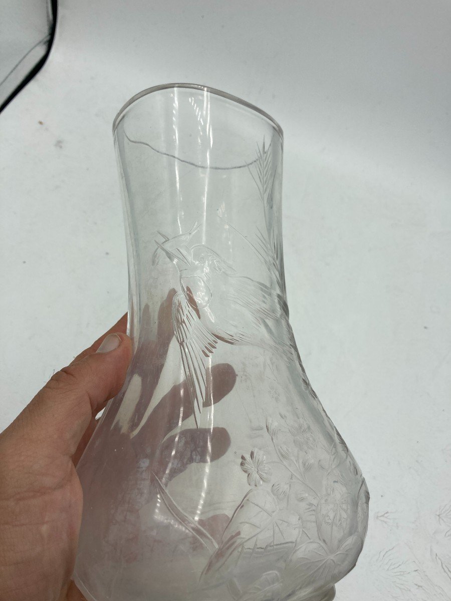 Crystal Vase With Incised Decoration In Baccarat Crystal Circa 1900-photo-2