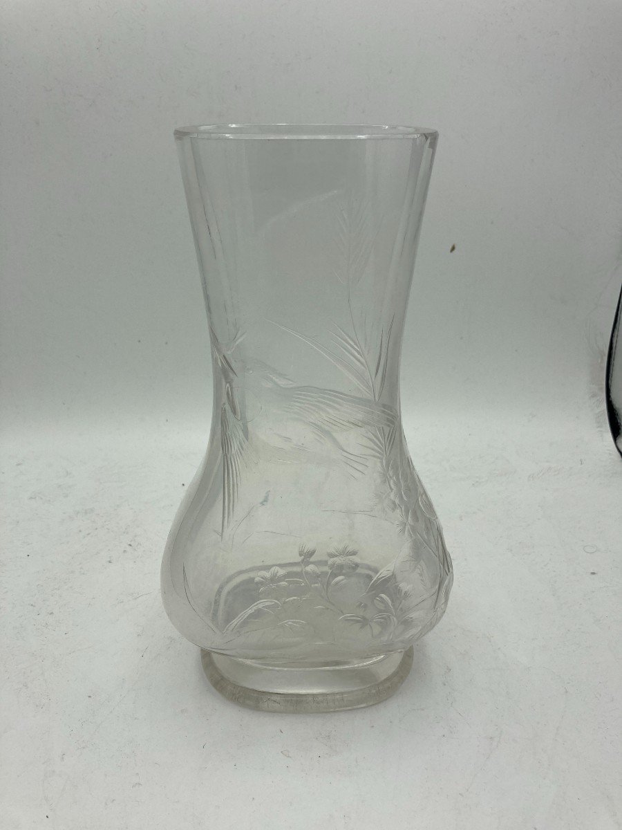 Crystal Vase With Incised Decoration In Baccarat Crystal Circa 1900