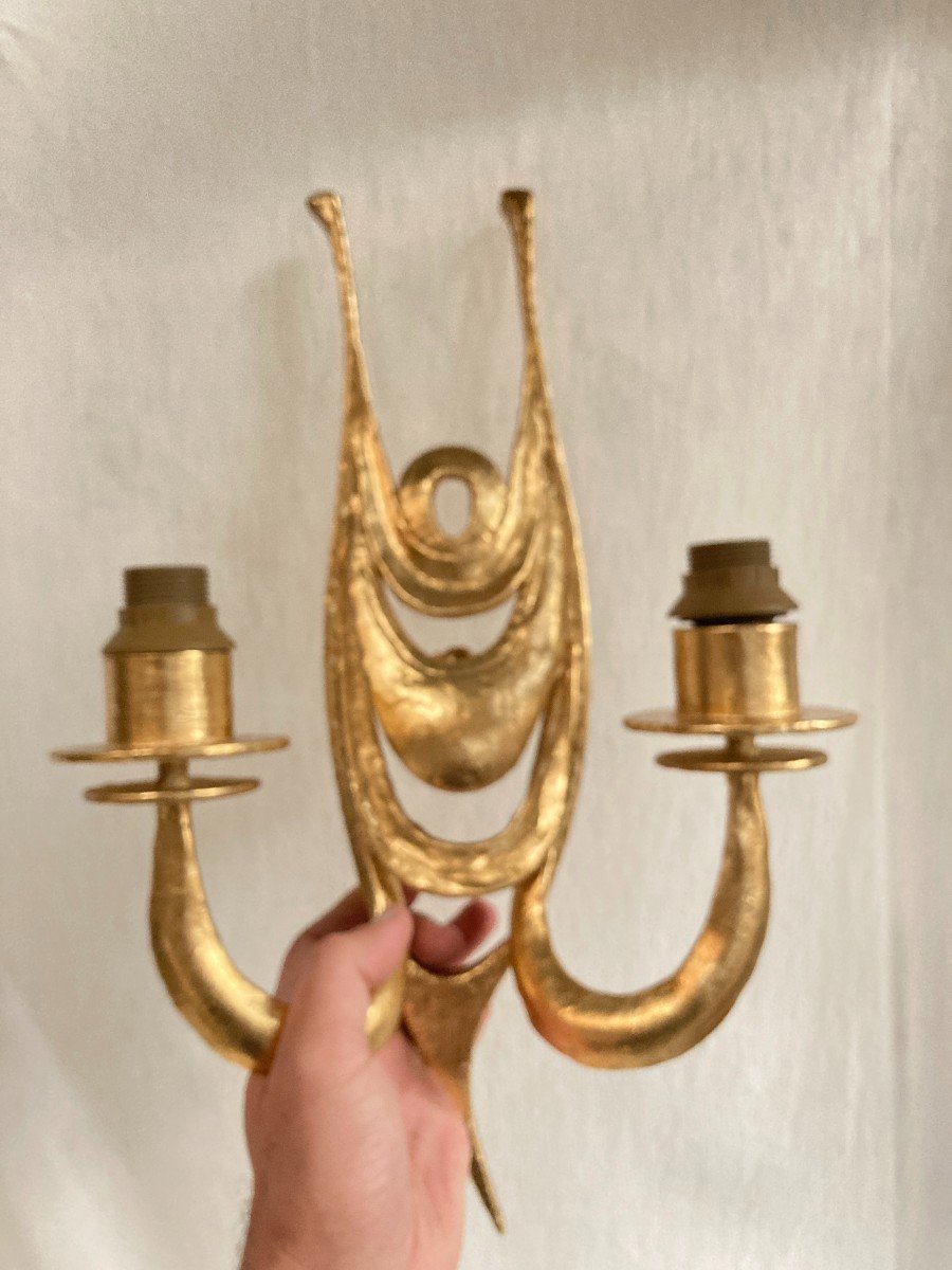 Paire d'Appliques En Bronze Doré-photo-4