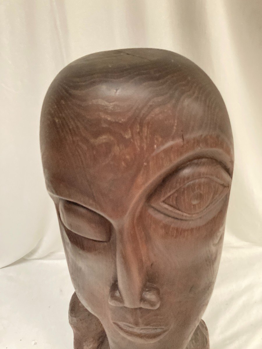 Large Wooden Sculpture Signed And Dated-photo-2