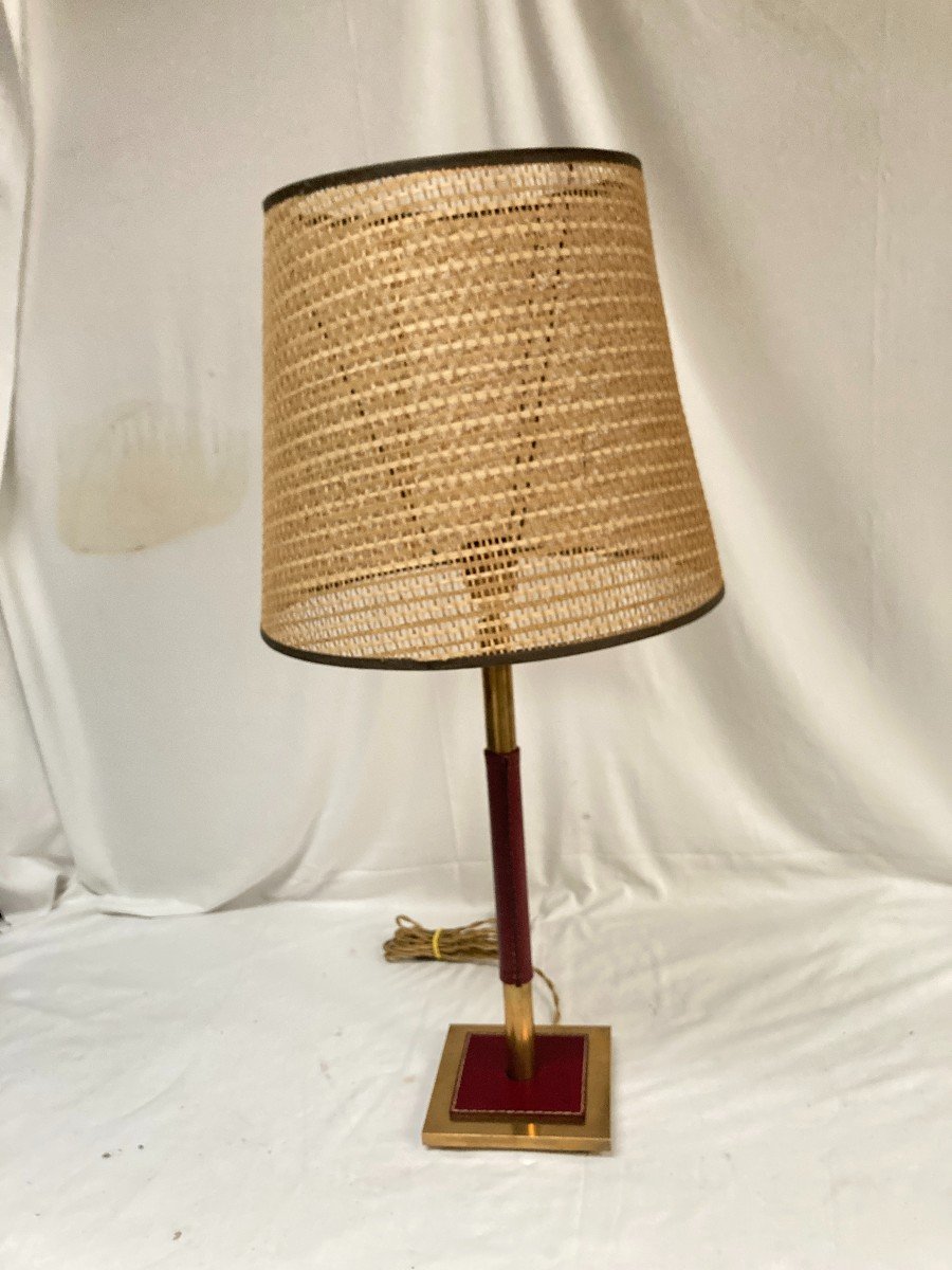 Lampe Gainé Cuir Et Bronze Par Jacques Adnet 