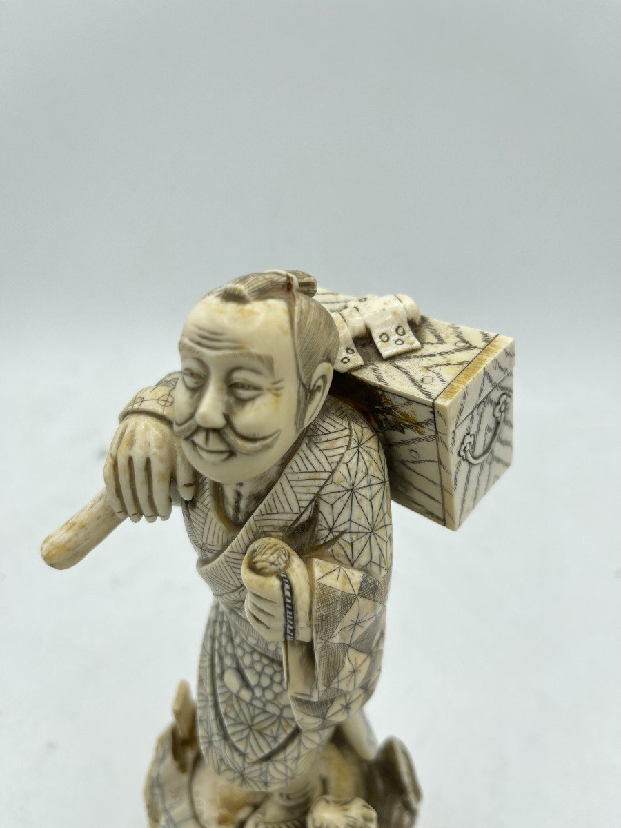 Signed Ivory Okimono Depicting A Man And A Cat-photo-2