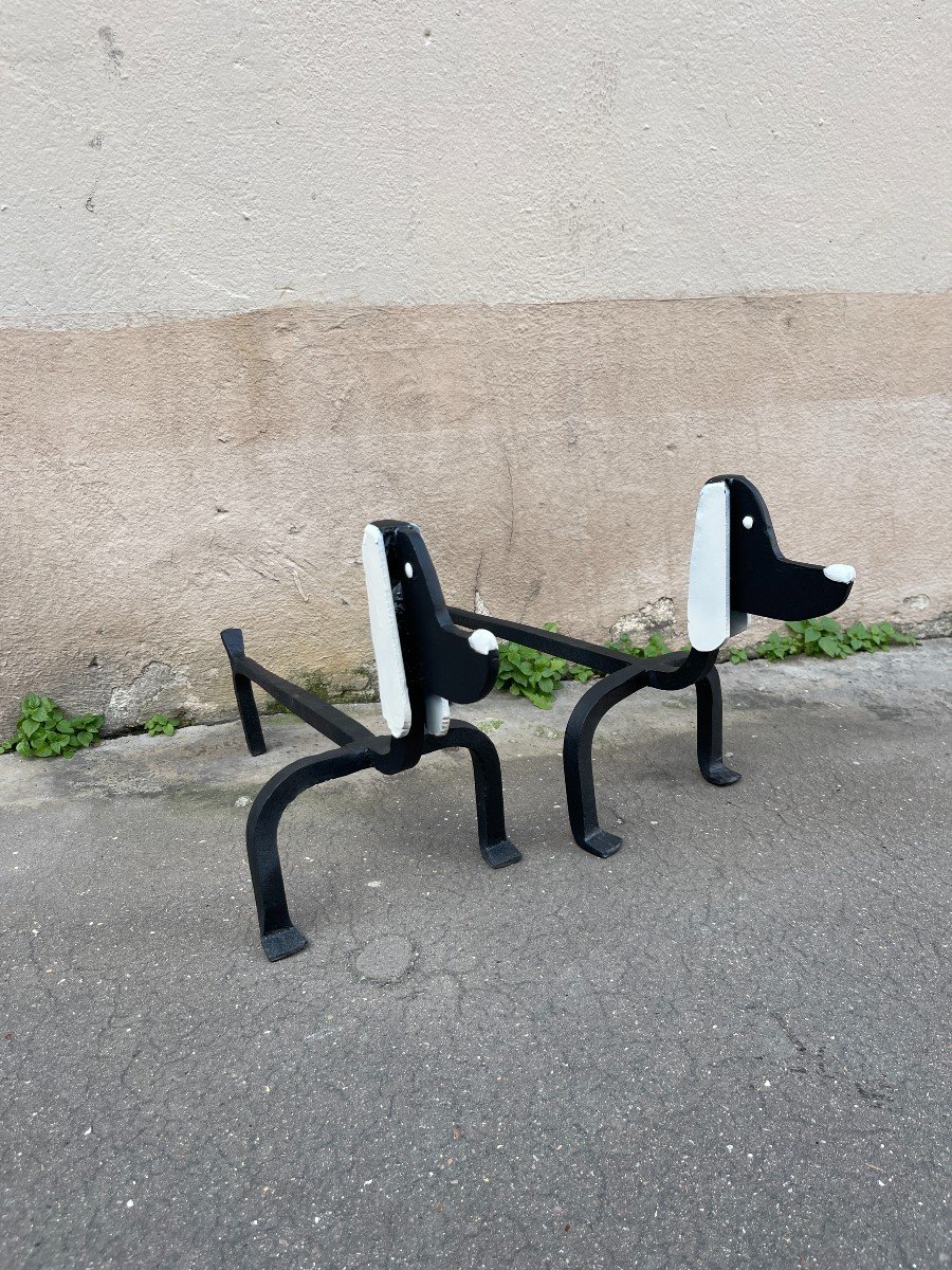 Pair Of "dog" Andirons By Edouard Schenck-photo-3