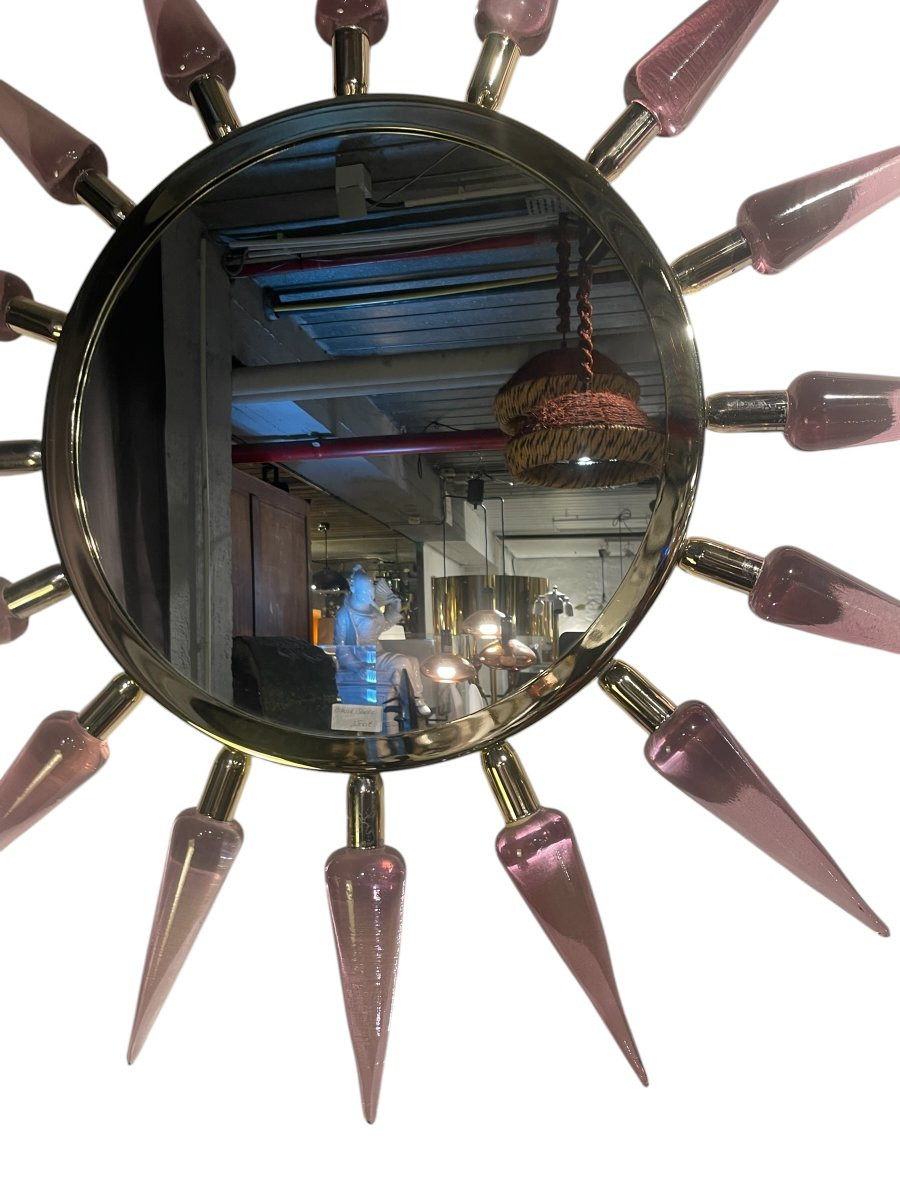 Miroir En Verre De Murano Et Laiton Attribué à Gino Cenedese-photo-7