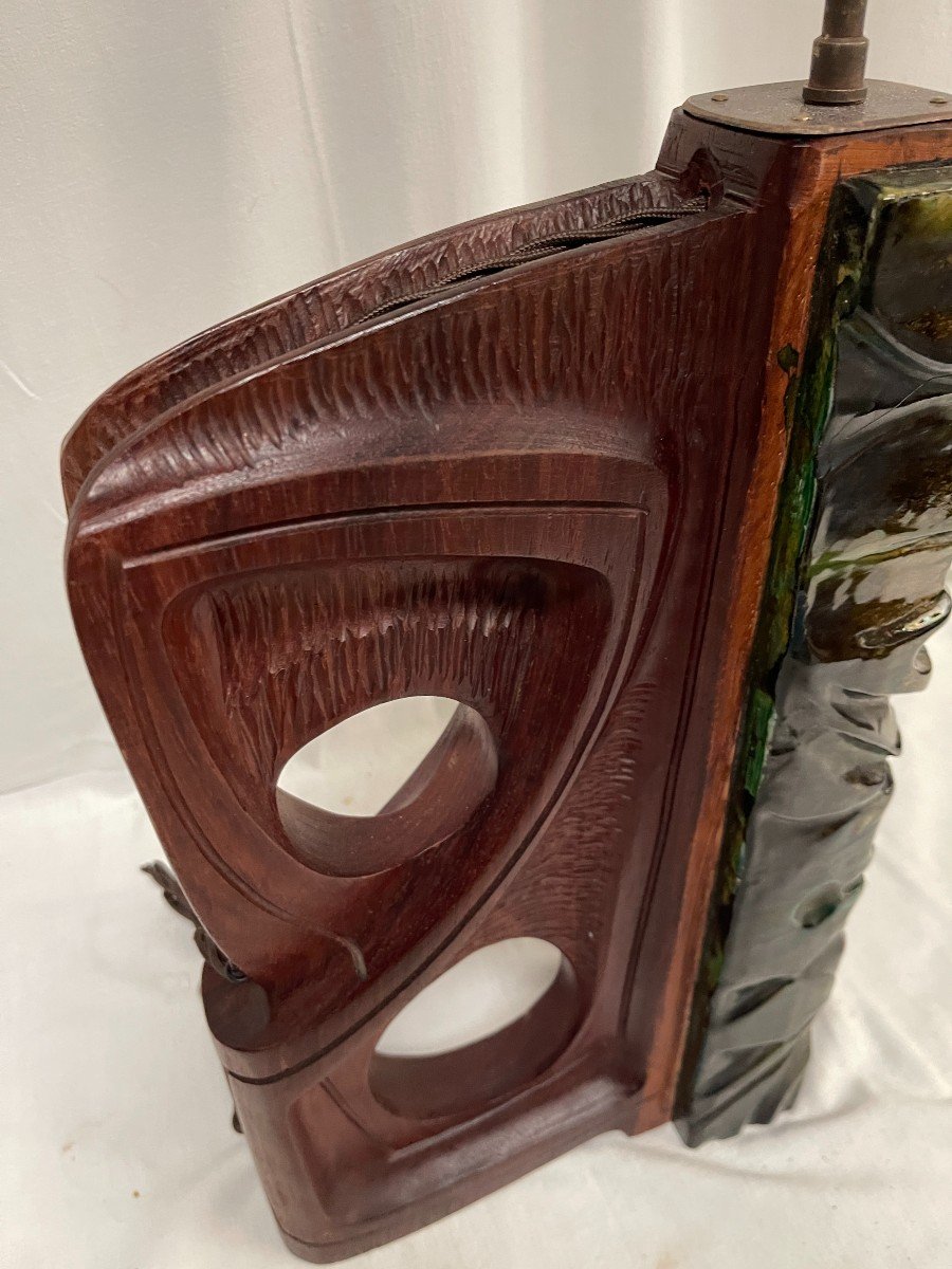 Ceramic And Wood Sculpture Lamp Attributed To Angelo Brotto-photo-4
