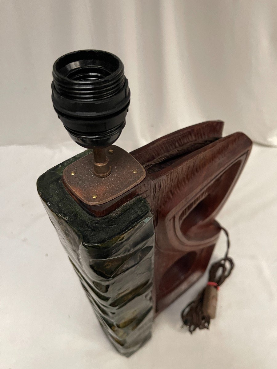 Ceramic And Wood Sculpture Lamp Attributed To Angelo Brotto-photo-2