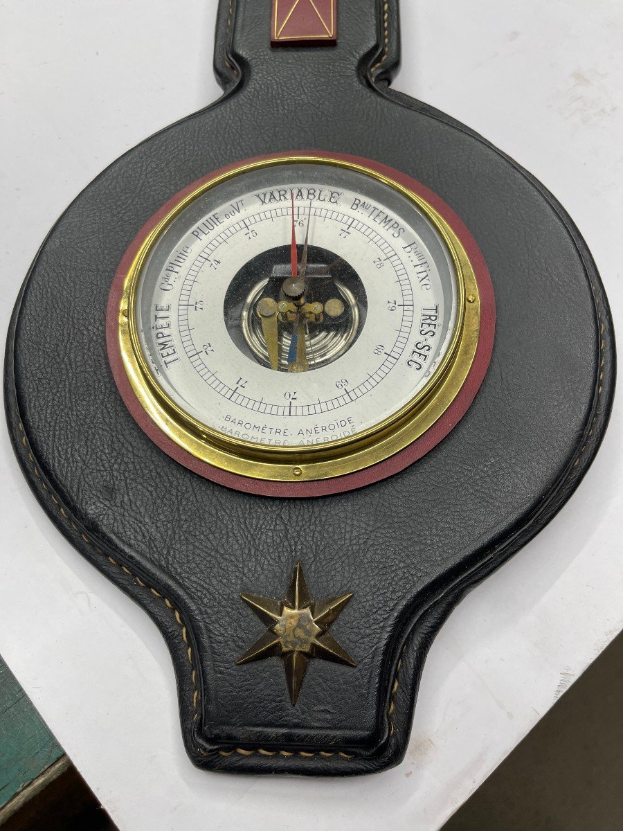 Sellier Quilted Leather Barometer By Jacques Adnet-photo-2
