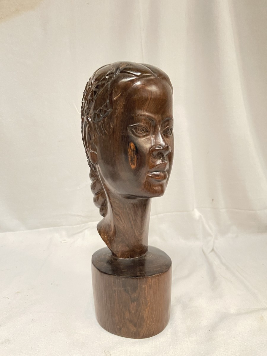 African Woman Head Sculpture Carved Wood
