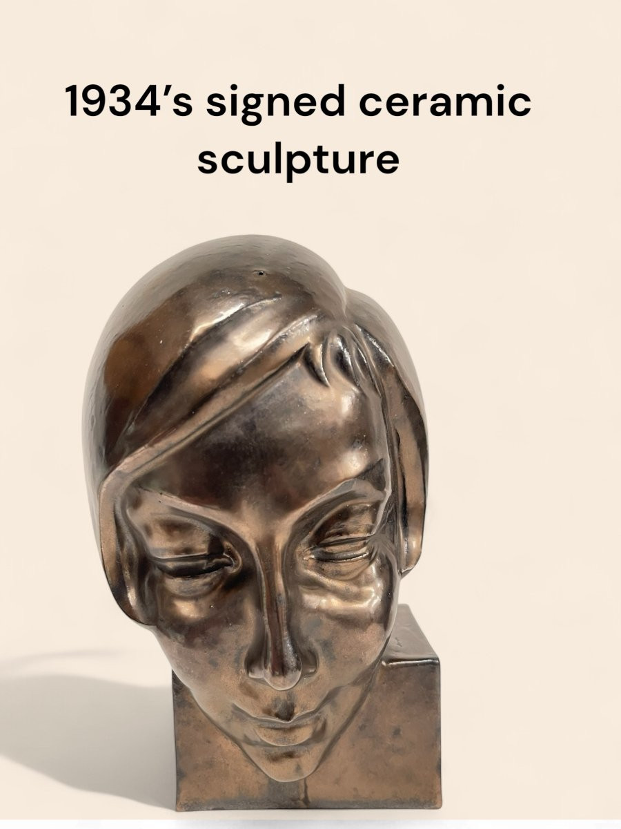 Ceramic Head Of A Woman Signed Koos Van Der Kaay And Dated 1934-photo-5