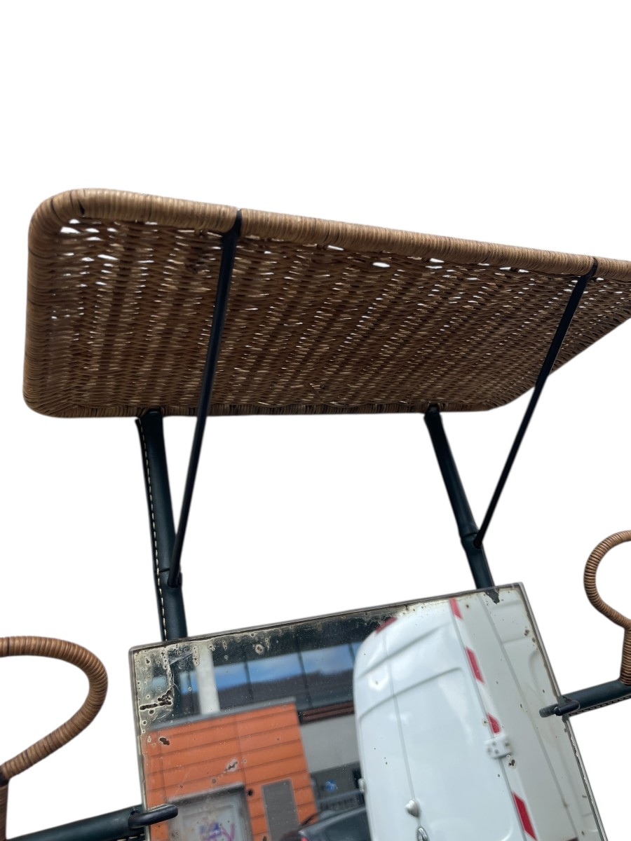 Large Stitched Leather And Rattan Coat Rack By Jacques Adnet-photo-3