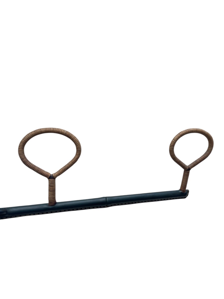 Large Stitched Leather And Rattan Coat Rack By Jacques Adnet-photo-2