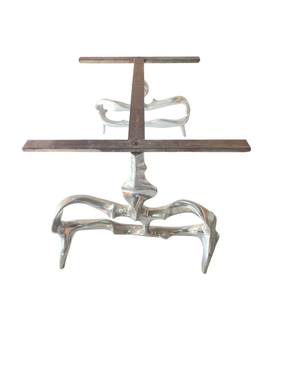 Table basse " Sculpture" en fonte d'aluminium et plateau cuir par Victor Roman-photo-4