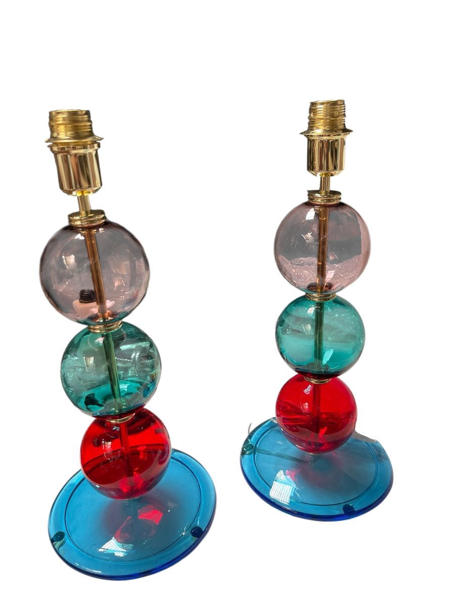 Paire de lampes en verre de Murano dans le goût de Gio Ponti-photo-3