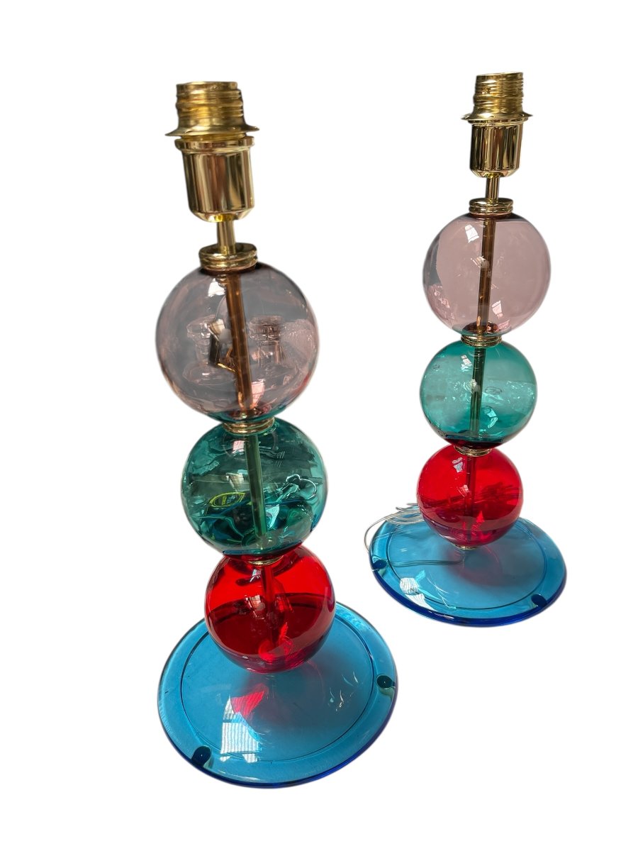 Paire de lampes en verre de Murano dans le goût de Gio Ponti-photo-5