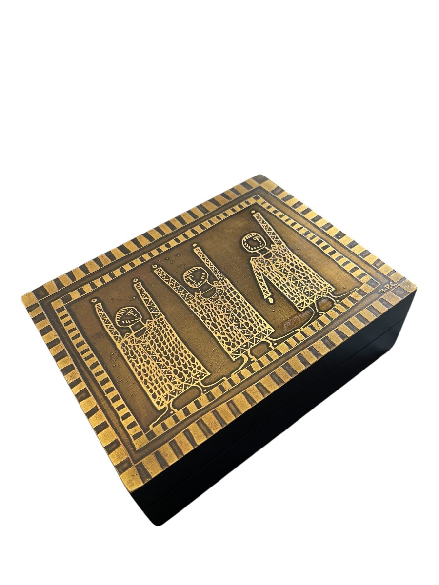 Box With Engraved Brass Decoration By Jean-pierre Chevalier