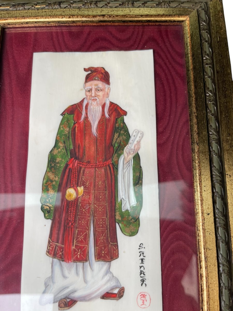 Pair Of Paintings Of Chinese Dignitaries Painted On Ivory-photo-2