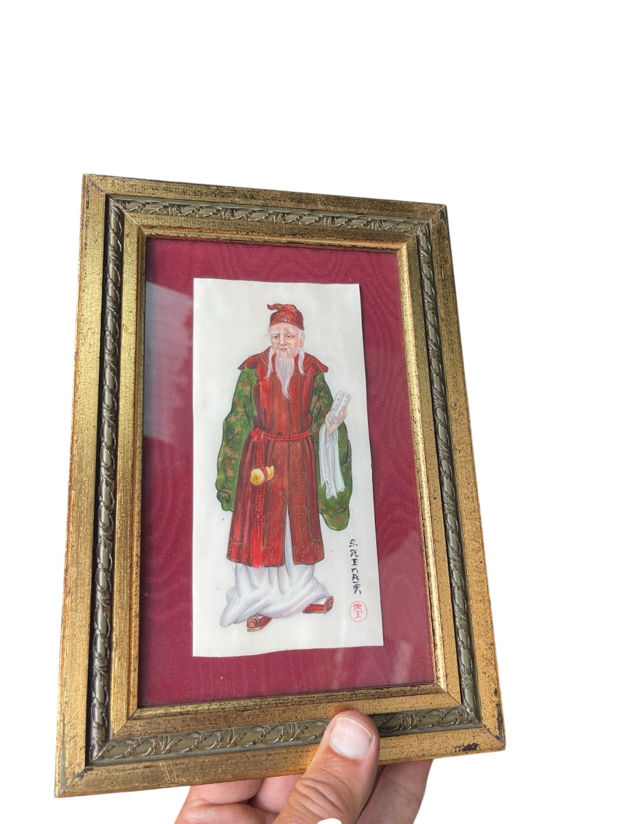 Pair Of Paintings Of Chinese Dignitaries Painted On Ivory-photo-3