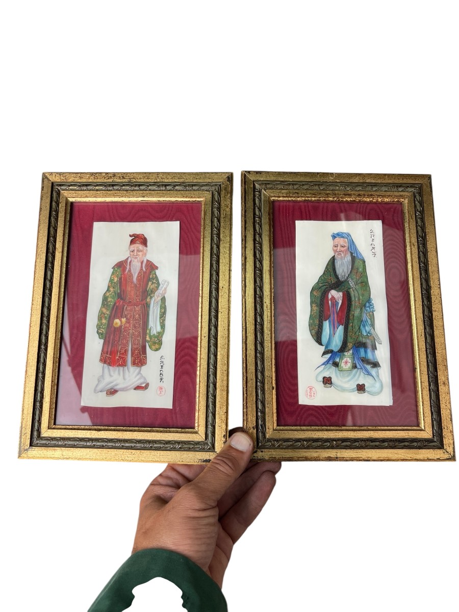 Pair Of Paintings Of Chinese Dignitaries Painted On Ivory