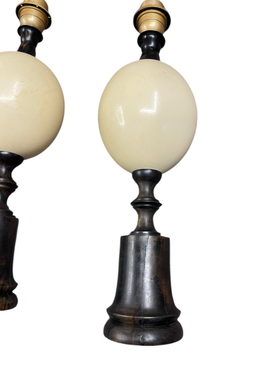 Paire de lampes oeuf d'autruche et palissandre attribué à la Maison  Jansen-photo-3