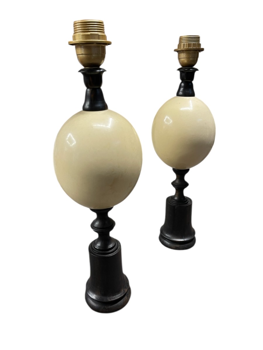Paire de lampes oeuf d'autruche et palissandre attribué à la Maison  Jansen-photo-4