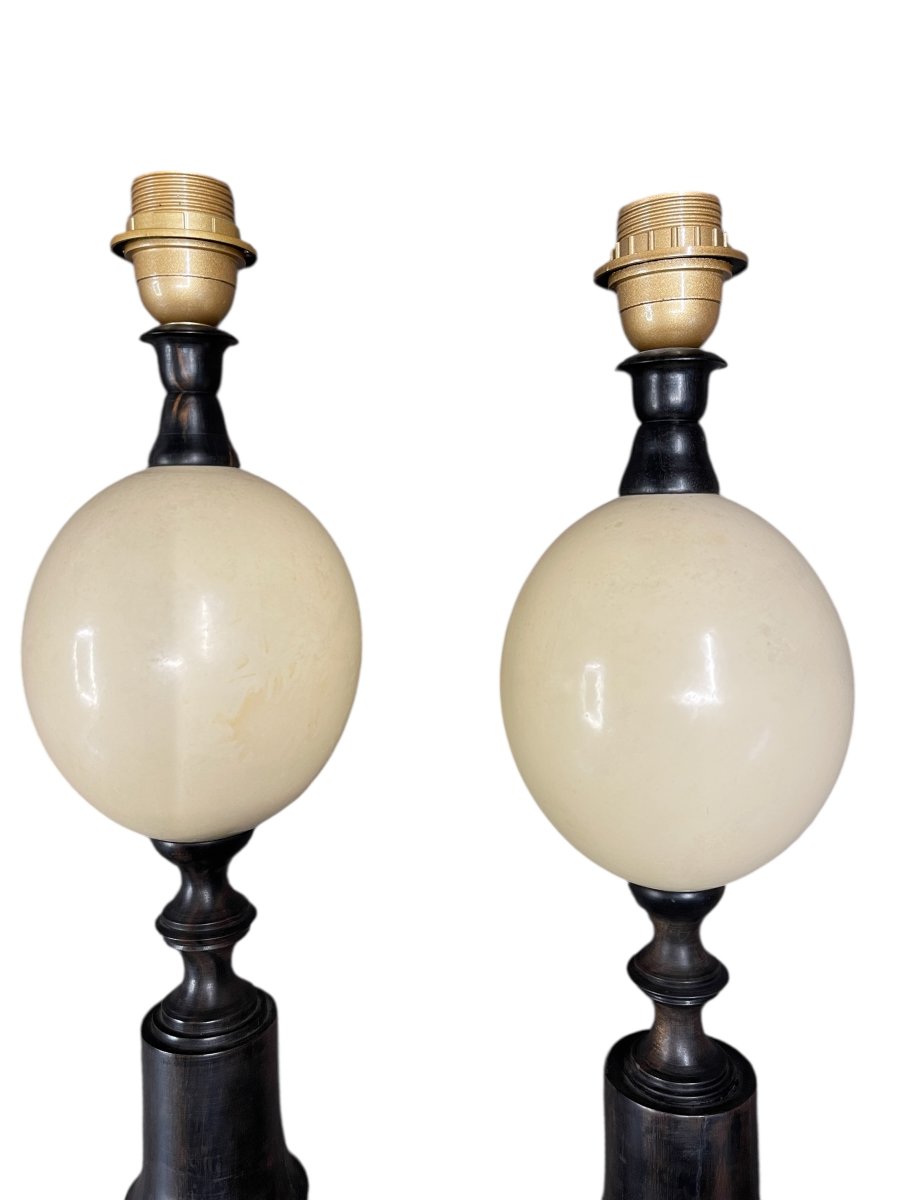 Paire de lampes oeuf d'autruche et palissandre attribué à la Maison  Jansen-photo-2