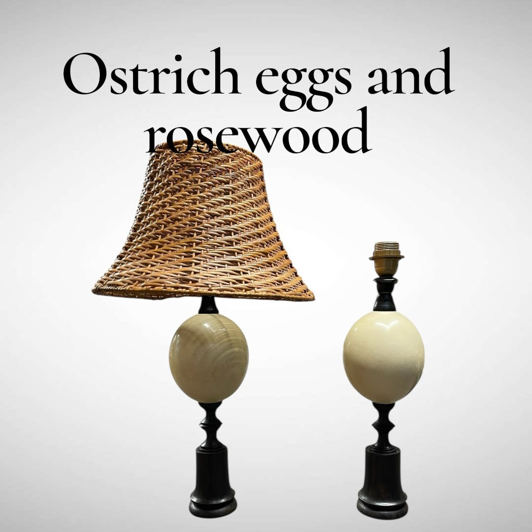 Paire de lampes oeuf d'autruche et palissandre attribué à la Maison  Jansen-photo-4