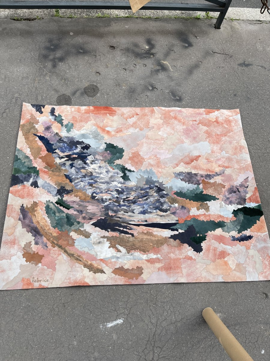 Tapestry Made In Leather By Fabrice Around 1970-photo-4