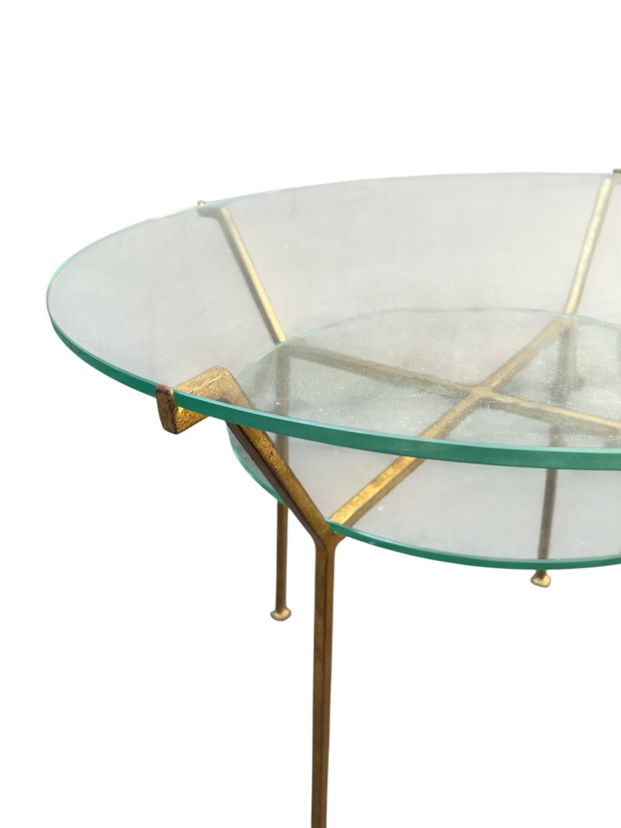 Paire de Tables en fer forgé doré attribué à Marc Du Plantier-photo-1