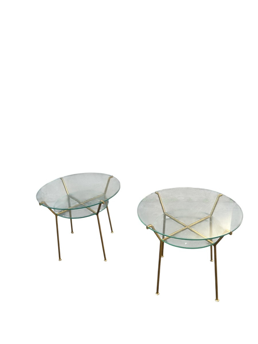 Paire de Tables en fer forgé doré attribué à Marc Du Plantier
