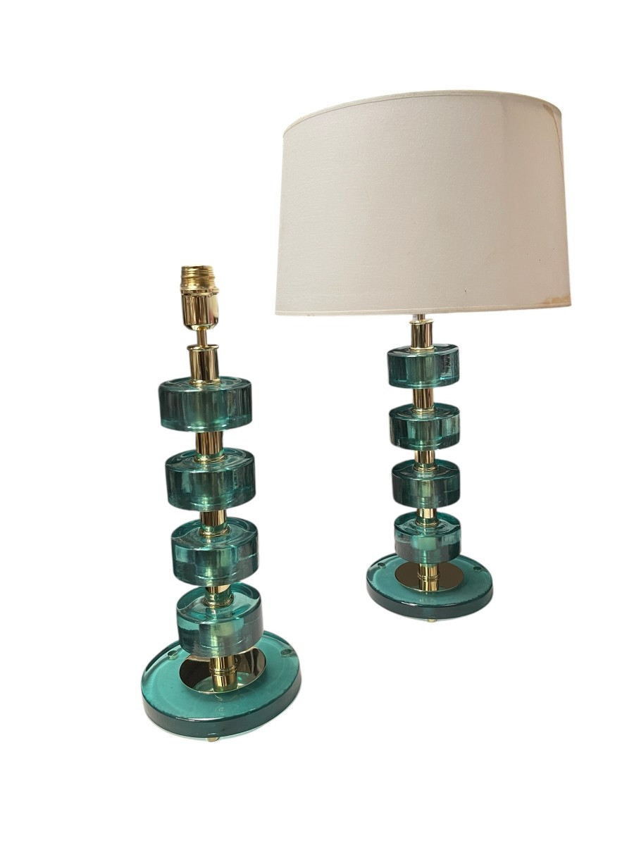 Paire de lampes en verre de Fontana Arté