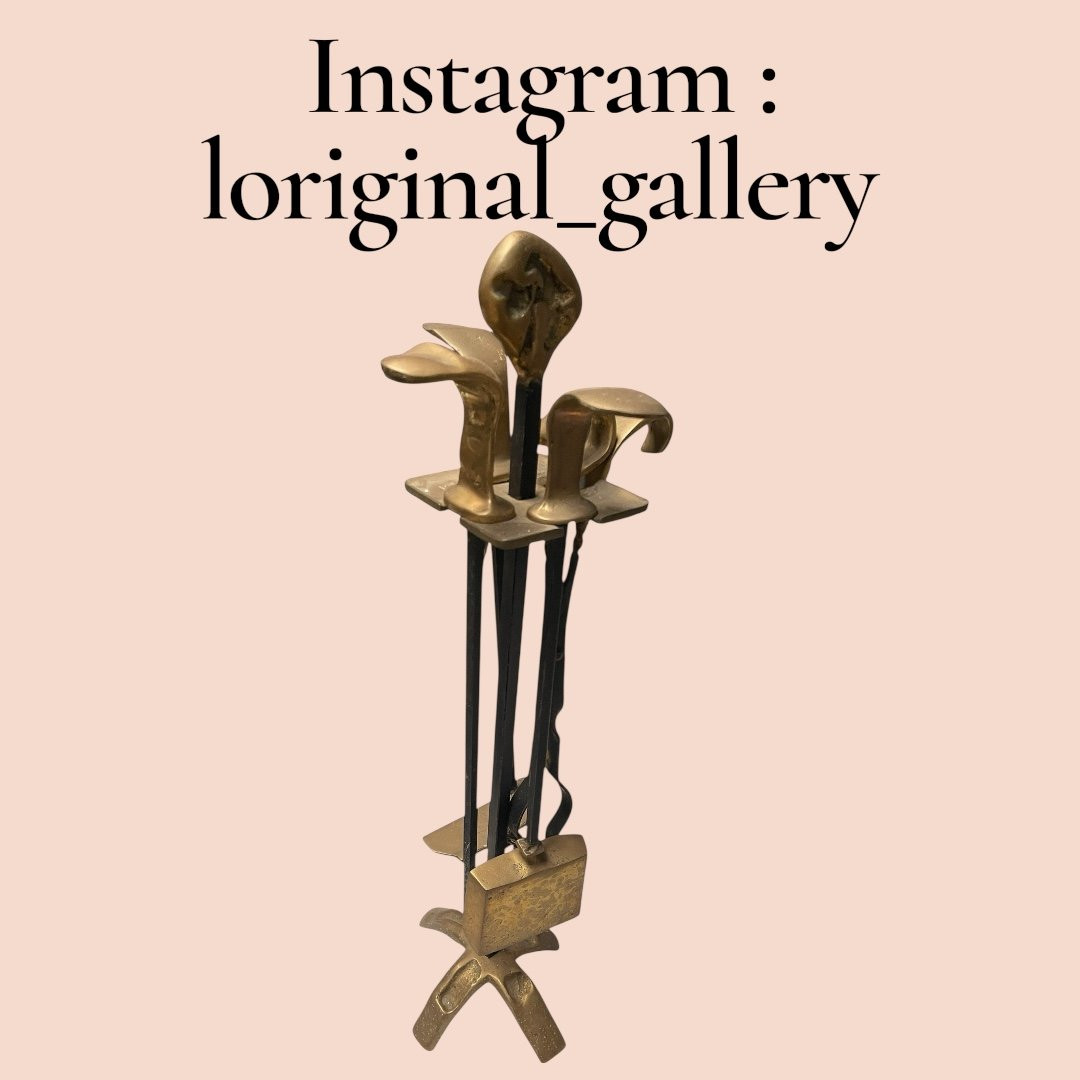 Nécessaire de cheminée en fer forgé et bronze par David Marshall-photo-1