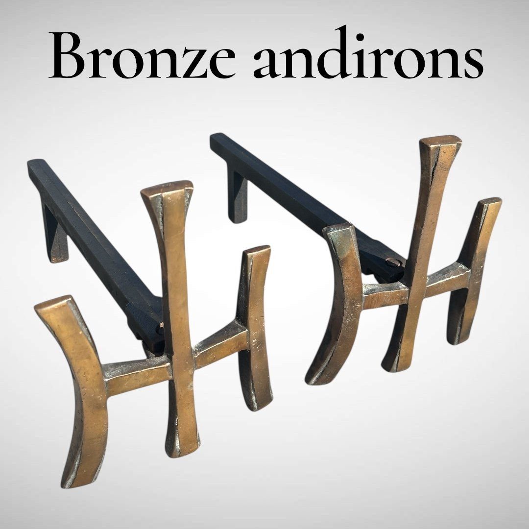 Pair Of Bronze Andirons In The Style Of Maria Pergay-photo-3