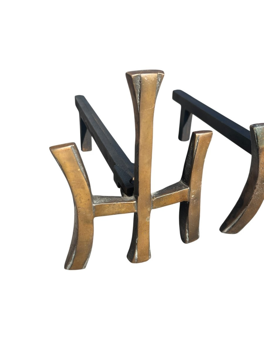 Pair Of Bronze Andirons In The Style Of Maria Pergay-photo-2