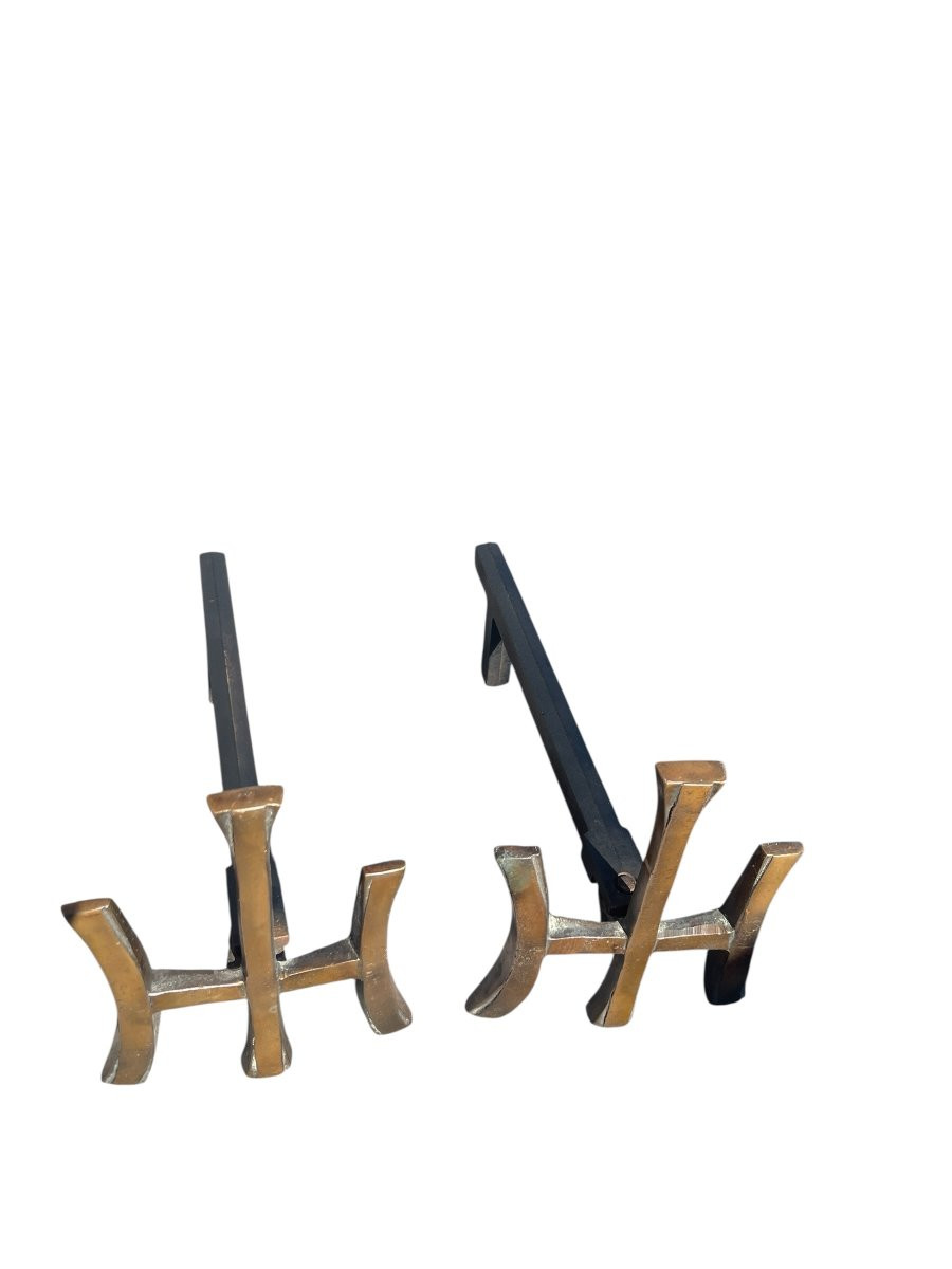 Pair Of Bronze Andirons In The Style Of Maria Pergay-photo-4