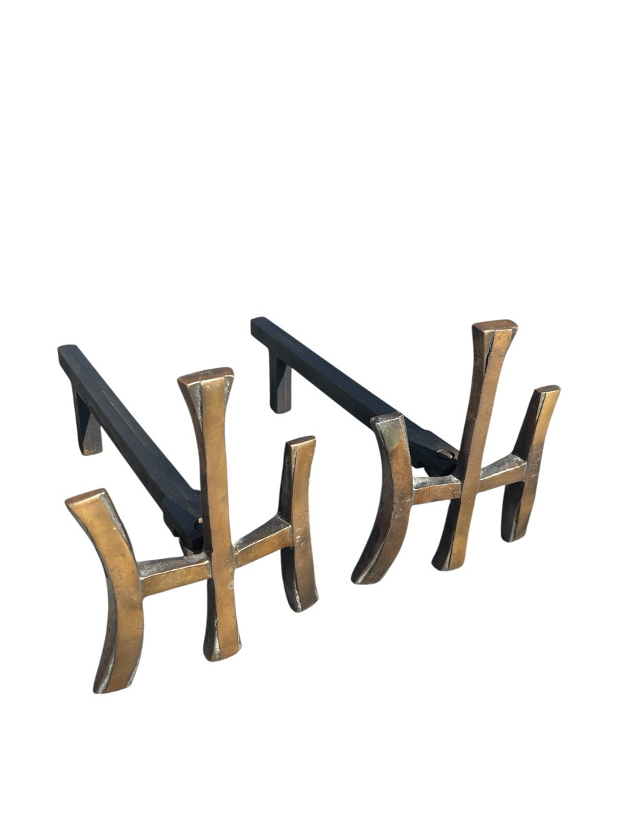 Pair Of Bronze Andirons In The Style Of Maria Pergay