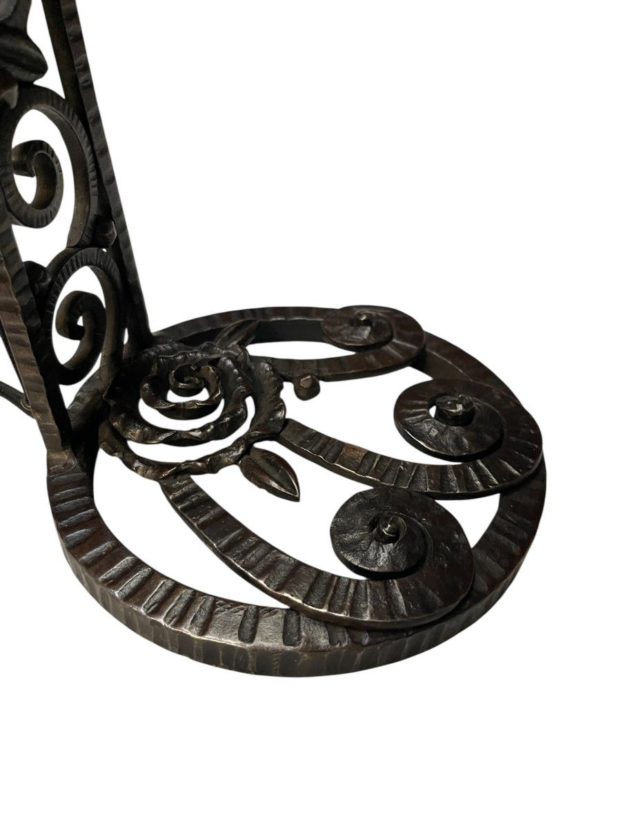 Lampe en fer forgé et verre moulé attribuée à Edgar Brandt-photo-4